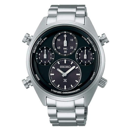 SEIKO PROSPEX SOLAR SPEEDTIMER 'BLACK ON BLACK' ONE HUNDREDTH CHRONOGRAPH SFJ003 SFJ003P1