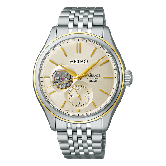 SEIKO PRESAGE AUTOMATIC CLASSIC SERIES OPEN HEART DELICATE CREAM SILK SPB480 SPB480J1