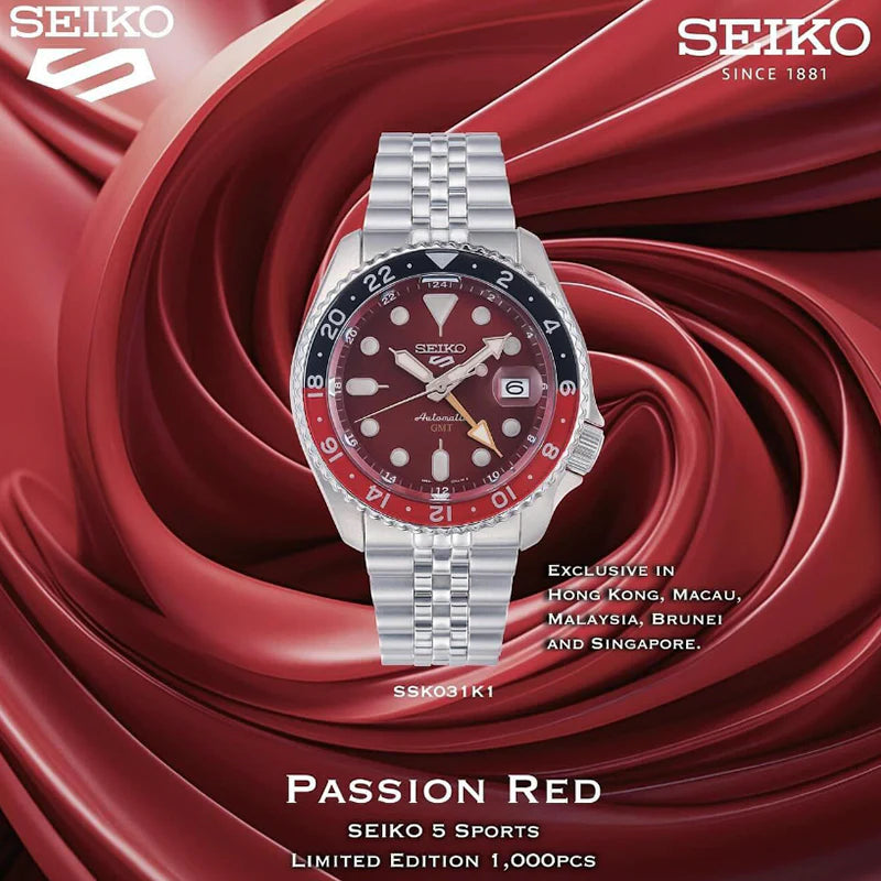 SEIKO 5 SPORTS GMT 'PASSION RED' THONG SIA EXCLUSIVE LIMITED EDITION AUTOMATIC SSK031 SSK031K1